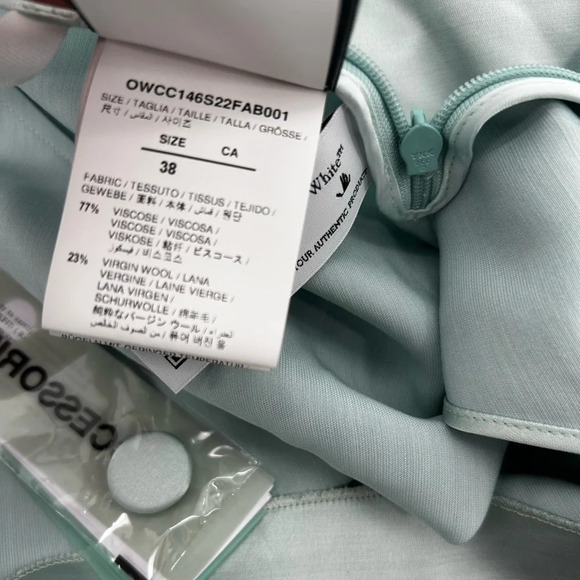 NWT OFF-WHITE Satin Flared Skirt Light Blue  IT 38 (XS) Stain - Picture 12 of 16